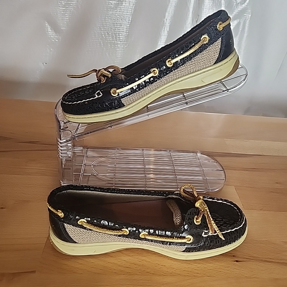 Sperry Top-Sider Angelfish Boat Shoes Womens 6M Black Metallic Leopard Leather